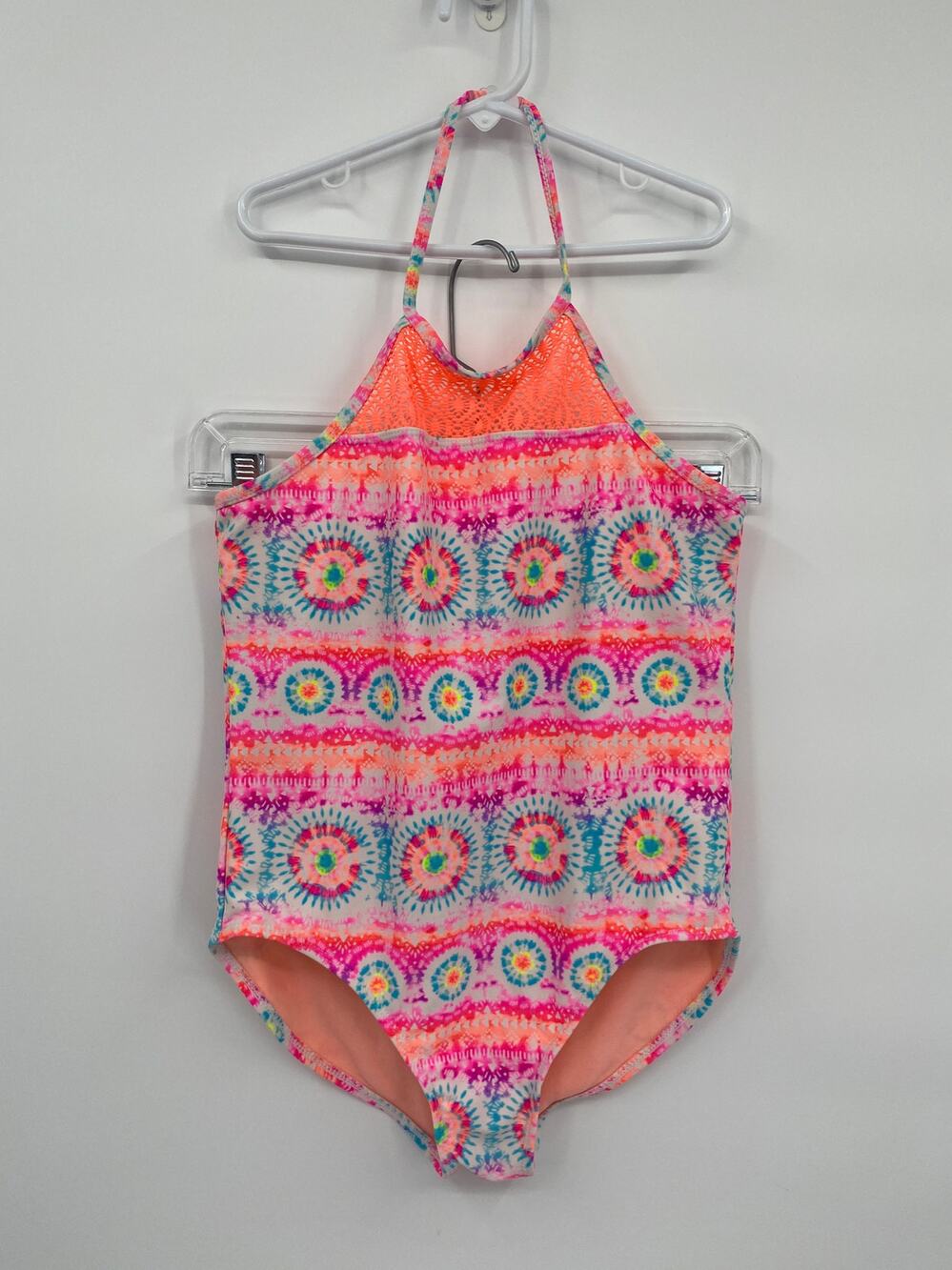 Wonder Nation Pink Printed Halter Neck One Piece Swimsuit Girls Size XL 14-16